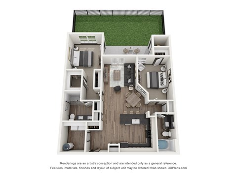 Floor plan for 2 beds, 2 baths, 1202 sqft